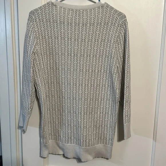 Merona Gray And Cream 3/4 Length Sleeve Women’s Cardigan Size Large - Picture 2 of 5